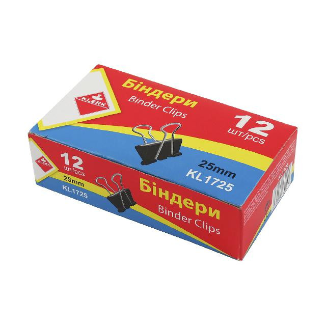 Затискачі для паперів KLERK (KL1725), 25 мм., 12 шт. в пачці